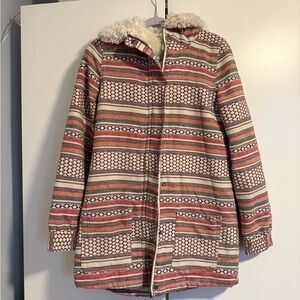 Roxy Multicolor Striped Teddy Jacket with Faux Fur Hood